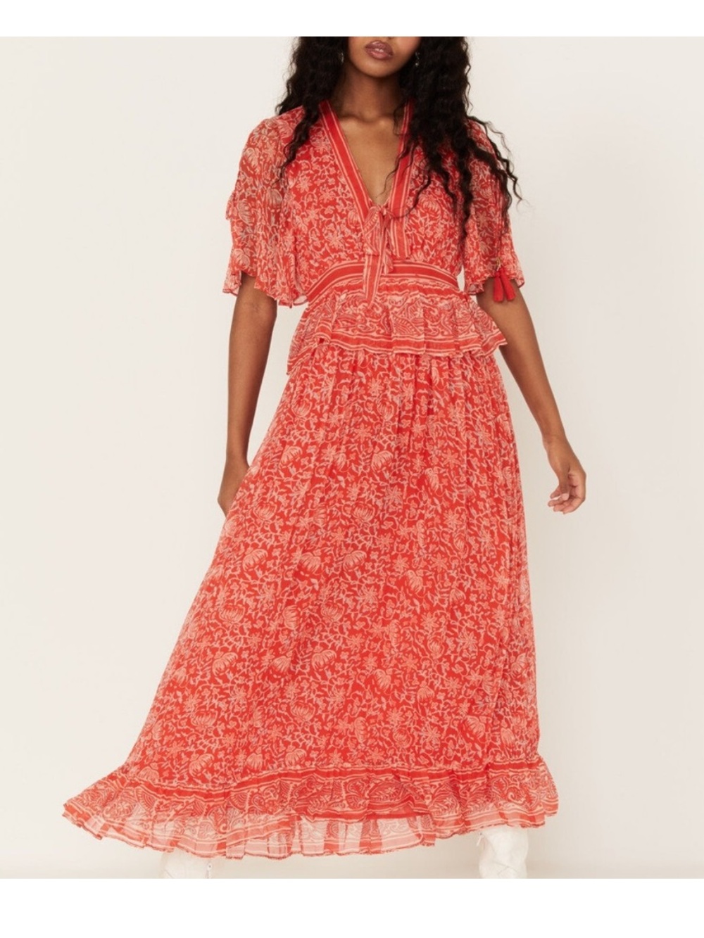 NWT Cleobella Laurel Coral-Red Floral Maxi Dress
